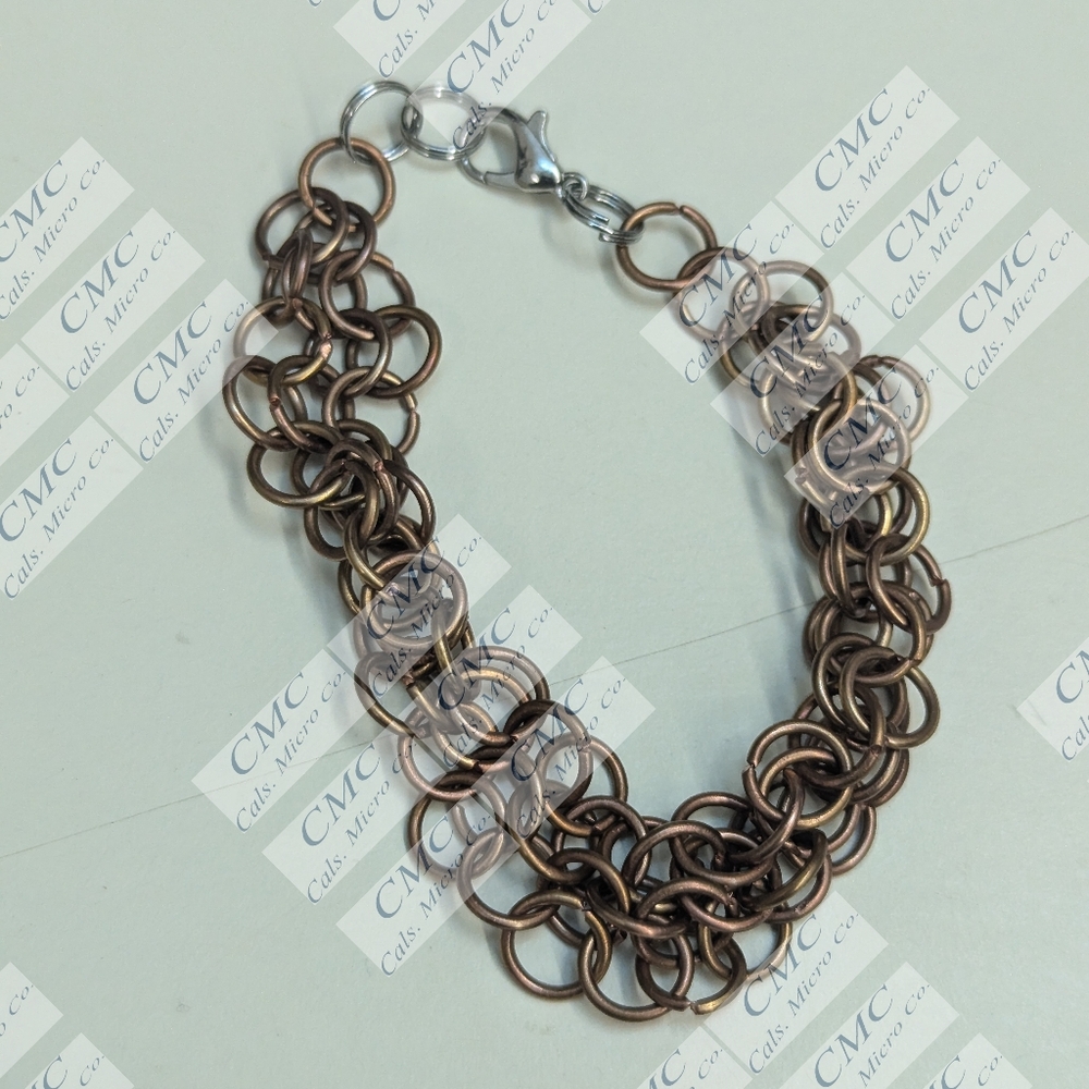 Chainmail bracelet copper mini hoops.